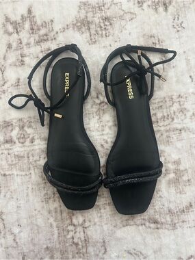 Express Black Ankle-Tie Strappy Sandals with Sparkles